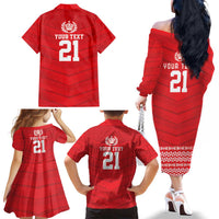 Custom Mate Ma'a Tonga Heritage Family Matching Off The Shoulder Long Sleeve Dress and Hawaiian Shirt Pacific Tribal Rugby Red Edition LT9 - Polynesian Pride
