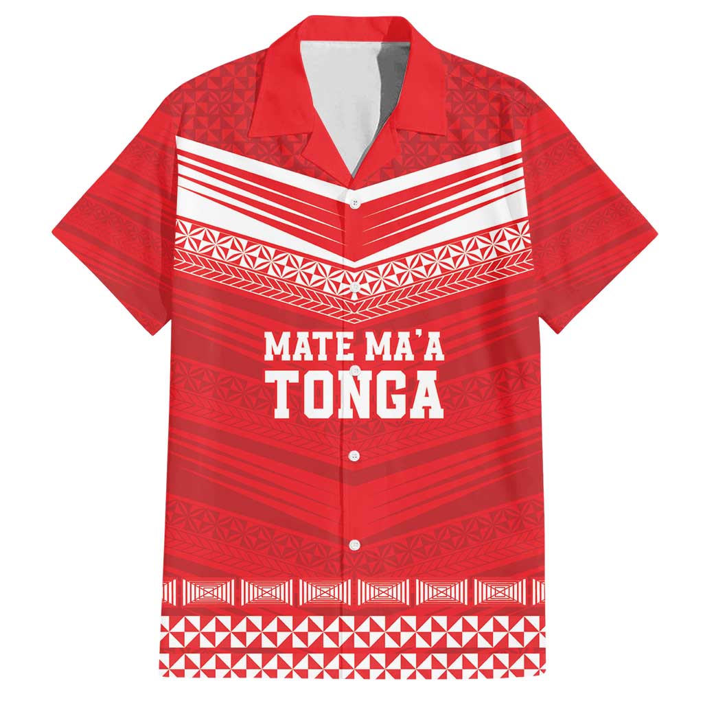 Custom Mate Ma'a Tonga Heritage Family Matching Off Shoulder Maxi Dress and Hawaiian Shirt Pacific Tribal Rugby Red Edition - Polynesian Pride