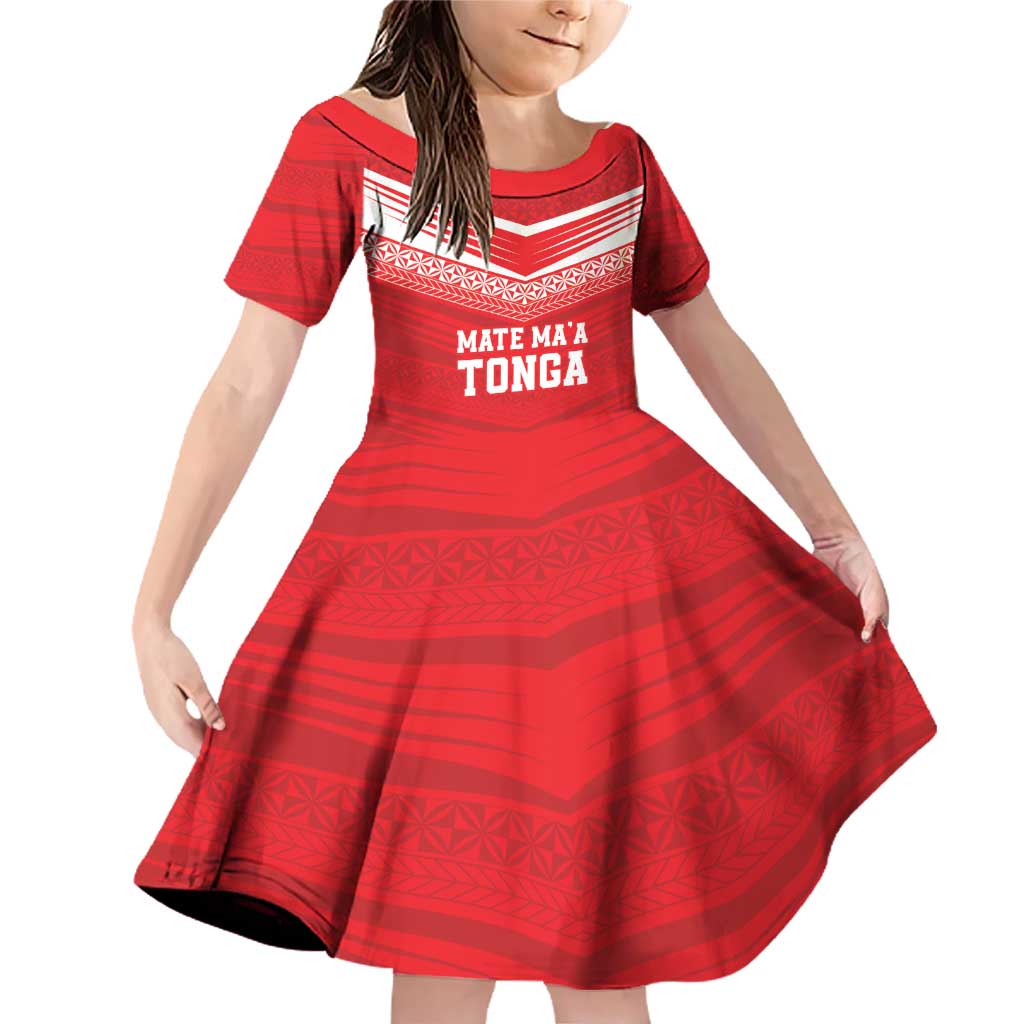 Custom Mate Ma'a Tonga Heritage Family Matching Off Shoulder Short Dress and Hawaiian Shirt Pacific Tribal Rugby Red Edition LT9 Daughter's Dress Red - Polynesian Pride
