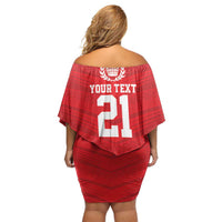 Custom Mate Ma'a Tonga Heritage Family Matching Off Shoulder Short Dress and Hawaiian Shirt Pacific Tribal Rugby Red Edition LT9 - Polynesian Pride