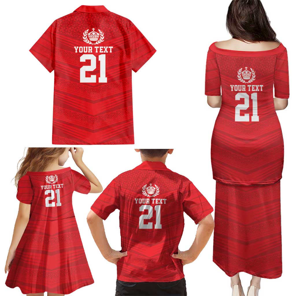 Custom Mate Ma'a Tonga Heritage Family Matching Puletasi and Hawaiian Shirt Pacific Tribal Rugby Red Edition - Polynesian Pride