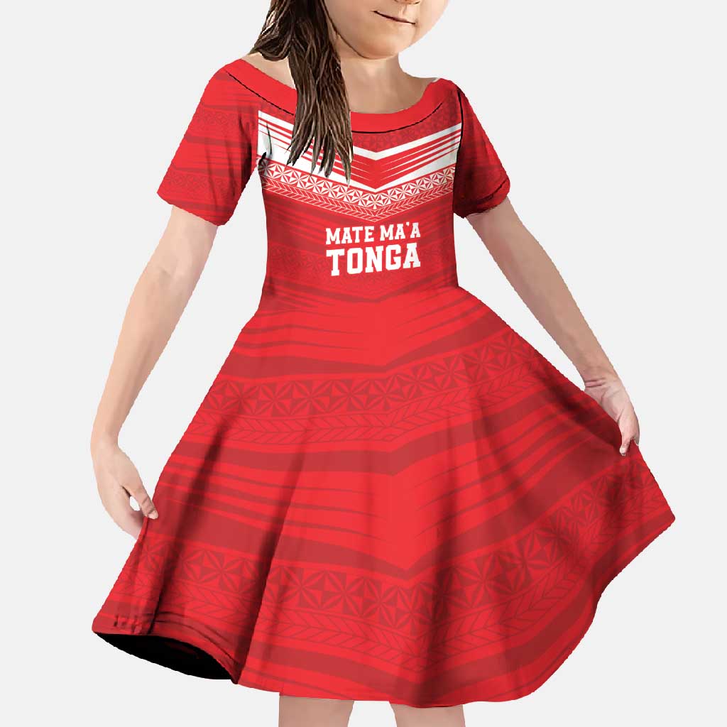 Custom Mate Ma'a Tonga Heritage Family Matching Short Sleeve Bodycon Dress and Hawaiian Shirt Pacific Tribal Rugby Red Edition LT9 Daughter's Dress Red - Polynesian Pride