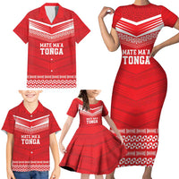 Custom Mate Ma'a Tonga Heritage Family Matching Short Sleeve Bodycon Dress and Hawaiian Shirt Pacific Tribal Rugby Red Edition LT9 - Polynesian Pride