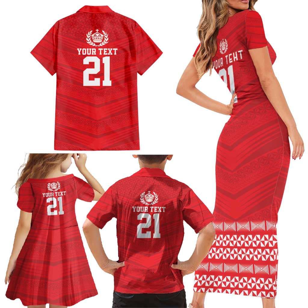 Custom Mate Ma'a Tonga Heritage Family Matching Short Sleeve Bodycon Dress and Hawaiian Shirt Pacific Tribal Rugby Red Edition LT9 - Polynesian Pride