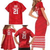 Custom Mate Ma'a Tonga Heritage Family Matching Short Sleeve Bodycon Dress and Hawaiian Shirt Pacific Tribal Rugby Red Edition LT9 - Polynesian Pride