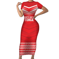 Custom Mate Ma'a Tonga Heritage Family Matching Short Sleeve Bodycon Dress and Hawaiian Shirt Pacific Tribal Rugby Red Edition LT9 Mom's Dress Red - Polynesian Pride