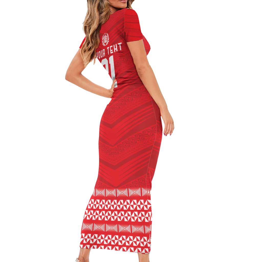 Custom Mate Ma'a Tonga Heritage Family Matching Short Sleeve Bodycon Dress and Hawaiian Shirt Pacific Tribal Rugby Red Edition LT9 - Polynesian Pride