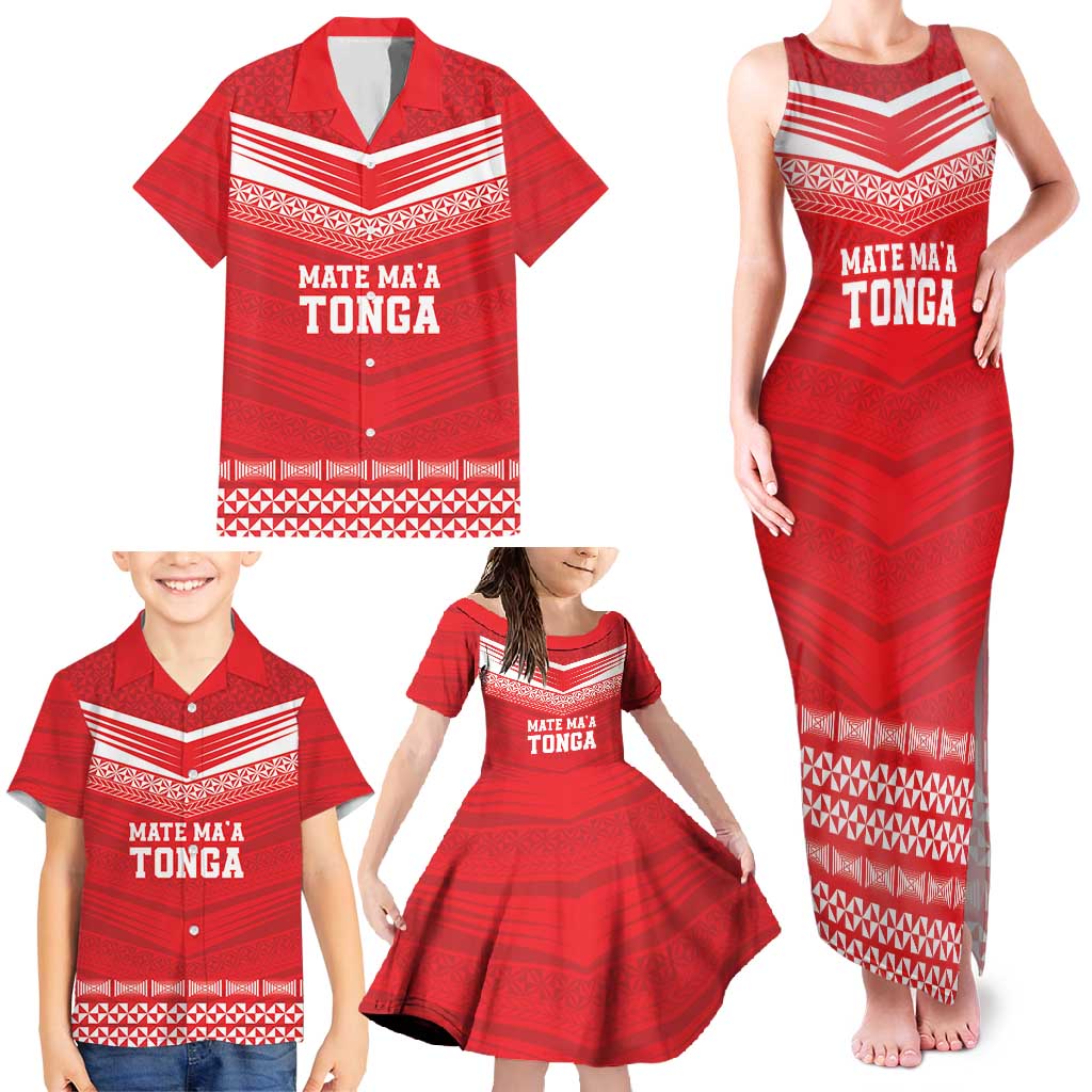 Custom Mate Ma'a Tonga Heritage Family Matching Tank Maxi Dress and Hawaiian Shirt Pacific Tribal Rugby Red Edition LT9 - Polynesian Pride