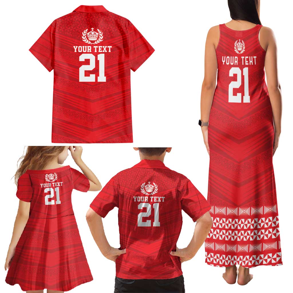 Custom Mate Ma'a Tonga Heritage Family Matching Tank Maxi Dress and Hawaiian Shirt Pacific Tribal Rugby Red Edition LT9 - Polynesian Pride