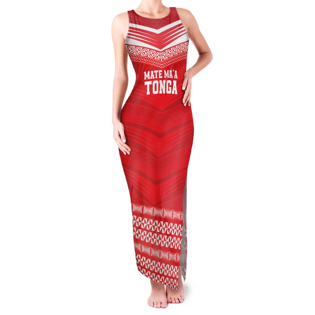 Custom Mate Ma'a Tonga Heritage Family Matching Tank Maxi Dress and Hawaiian Shirt Pacific Tribal Rugby Red Edition LT9 Mom's Dress Red - Polynesian Pride