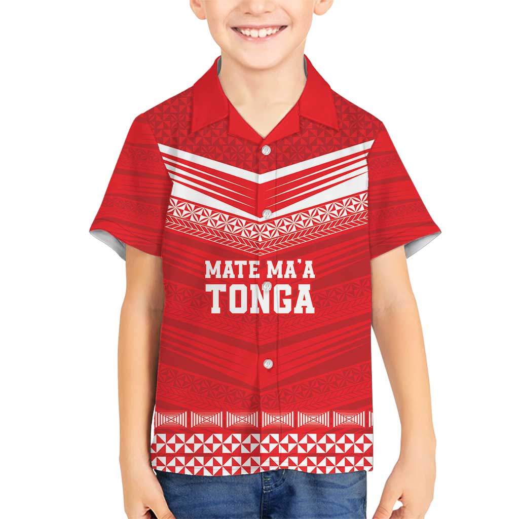 Custom Mate Ma'a Tonga Heritage Family Matching Tank Maxi Dress and Hawaiian Shirt Pacific Tribal Rugby Red Edition LT9 Son's Shirt Red - Polynesian Pride