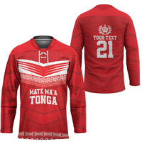 Custom Mate Ma'a Tonga Heritage Hockey Jersey Pacific Tribal Rugby Red Edition - Polynesian Pride