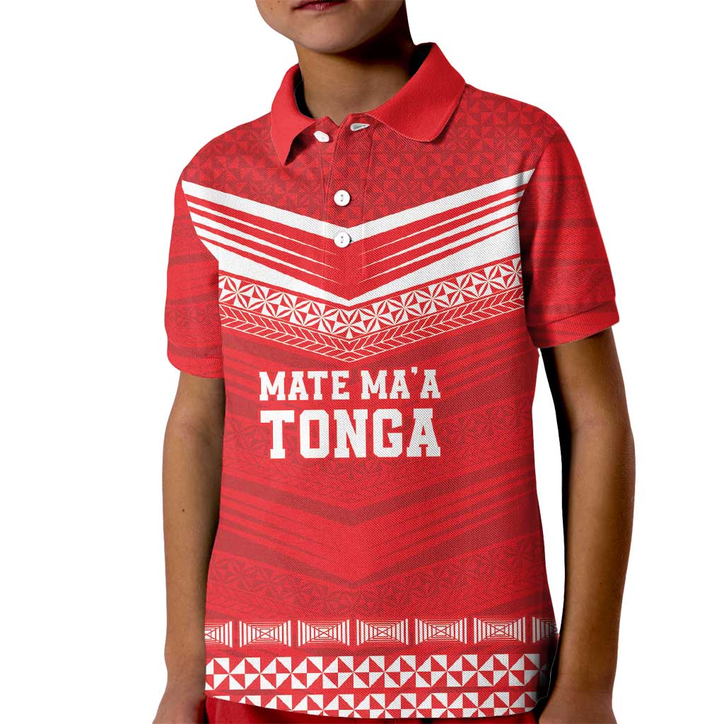 Custom Mate Ma'a Tonga Heritage Kid Polo Shirt Pacific Tribal Rugby Red Edition LT9 Kid Red - Polynesian Pride