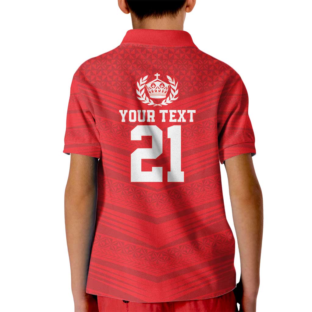 Custom Mate Ma'a Tonga Heritage Kid Polo Shirt Pacific Tribal Rugby Red Edition LT9 - Polynesian Pride