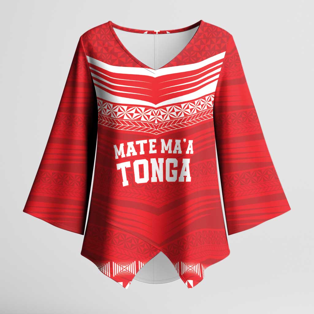 Custom Mate Ma'a Tonga Heritage Kimono Sleeve Blouse Pacific Tribal Rugby Red Edition - Polynesian Pride