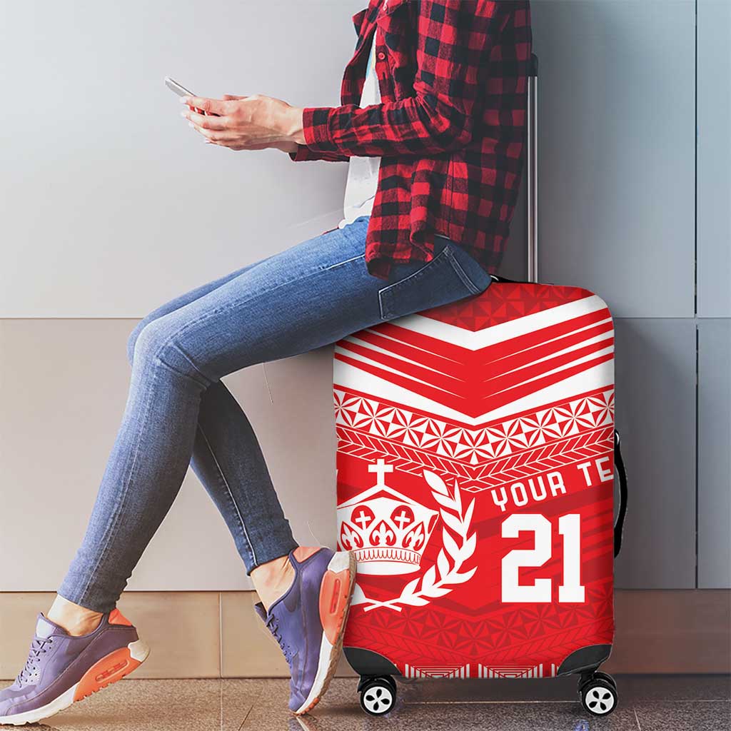 Custom Mate Ma'a Tonga Heritage Luggage Cover Pacific Tribal Rugby Red Edition - Polynesian Pride