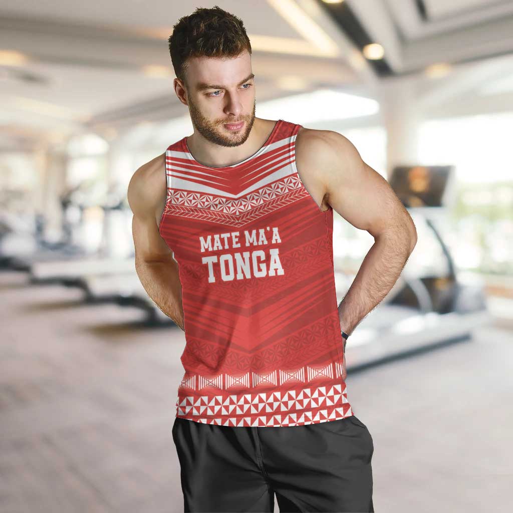 Custom Mate Ma'a Tonga Heritage Men Tank Top Pacific Tribal Rugby Red Edition - Polynesian Pride