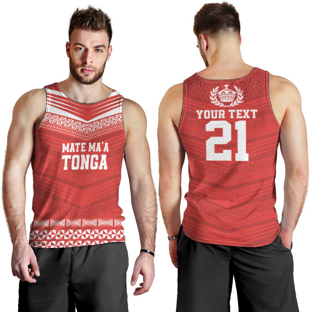 Custom Mate Ma'a Tonga Heritage Men Tank Top Pacific Tribal Rugby Red Edition - Polynesian Pride