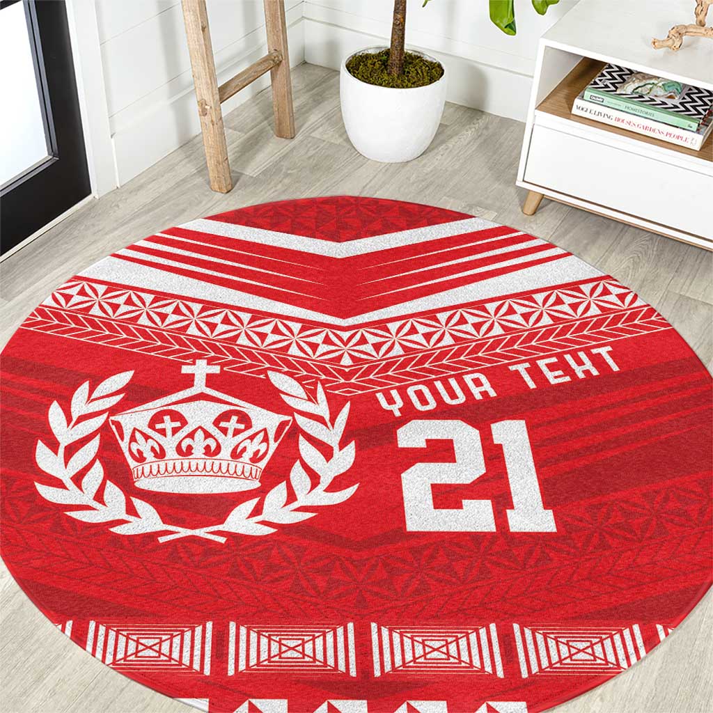 Custom Mate Ma'a Tonga Heritage Round Carpet Pacific Tribal Rugby Red Edition - Polynesian Pride