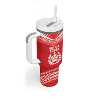 Custom Mate Ma'a Tonga Heritage Tumbler With Handle Pacific Tribal Rugby Red Edition - Polynesian Pride