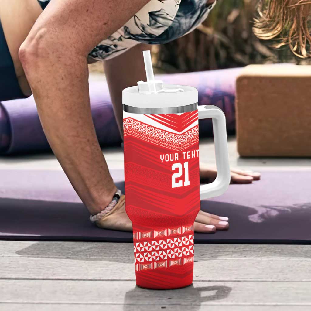 Custom Mate Ma'a Tonga Heritage Tumbler With Handle Pacific Tribal Rugby Red Edition - Polynesian Pride
