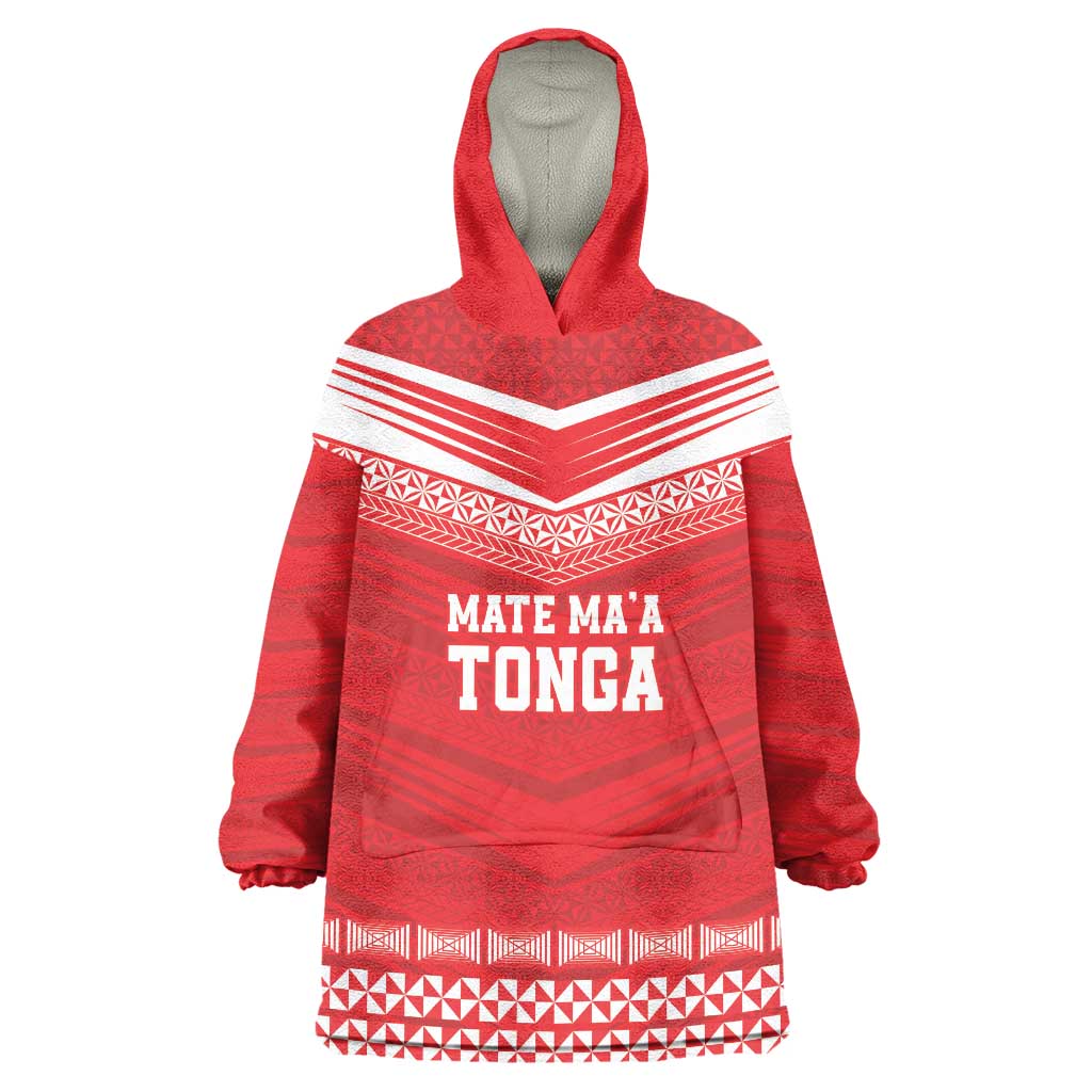 Custom Mate Ma'a Tonga Heritage Wearable Blanket Hoodie Pacific Tribal Rugby Red Edition LT9 One Size Red - Polynesian Pride