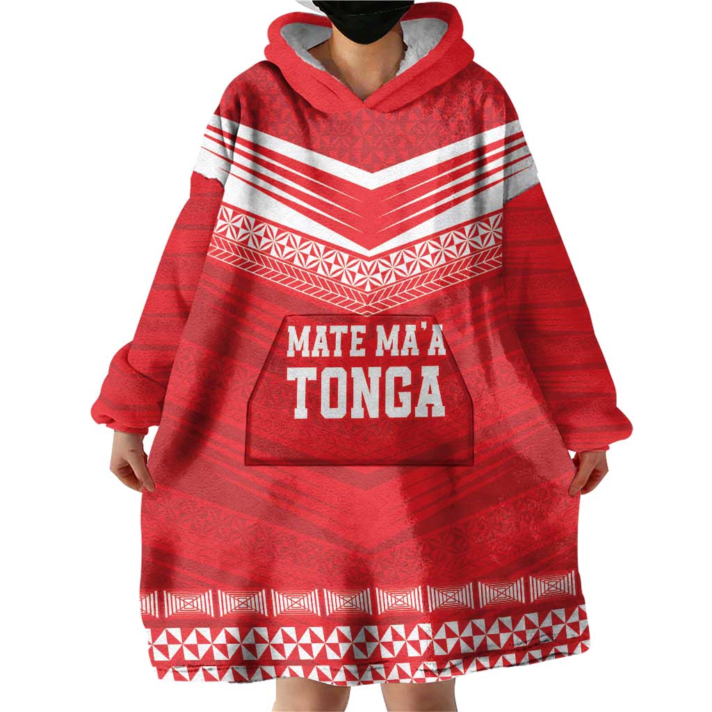 Custom Mate Ma'a Tonga Heritage Wearable Blanket Hoodie Pacific Tribal Rugby Red Edition LT9 - Polynesian Pride