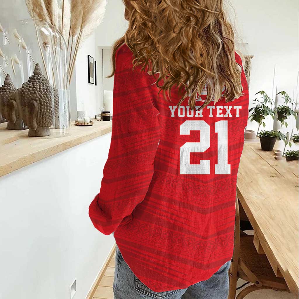 Custom Mate Ma'a Tonga Heritage Women Casual Shirt Pacific Tribal Rugby Red Edition - Polynesian Pride
