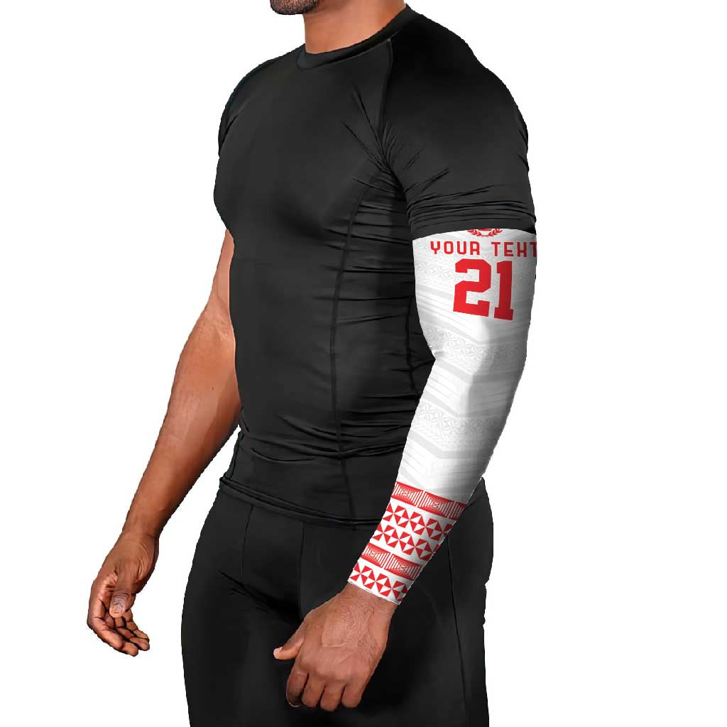 Custom Mate Ma'a Tonga Heritage Arm Sleeves Pacific Tribal Rugby White Edition - Polynesian Pride