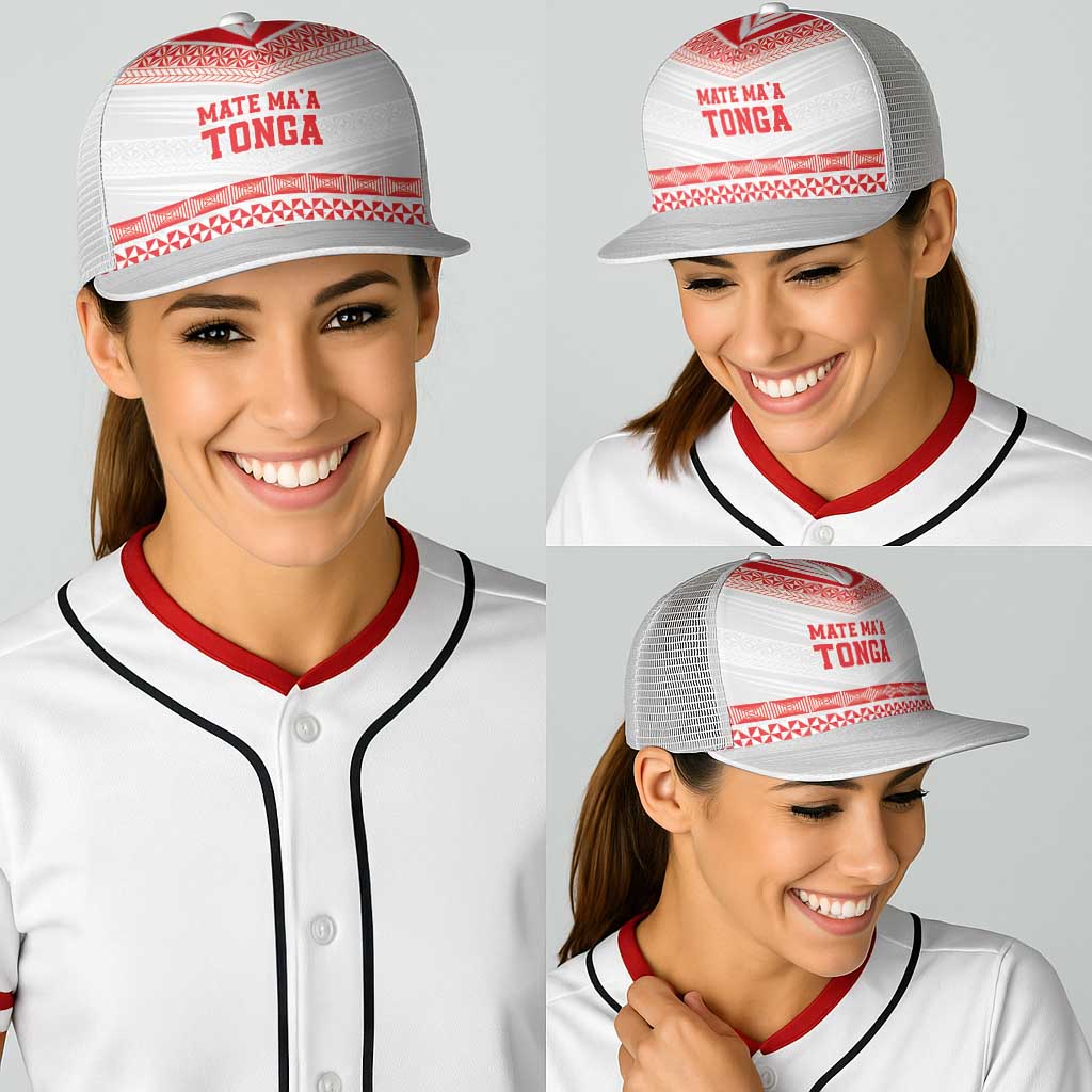 Mate Ma'a Tonga Heritage Baseball Net Cap Pacific Tribal Rugby White Edition - Polynesian Pride