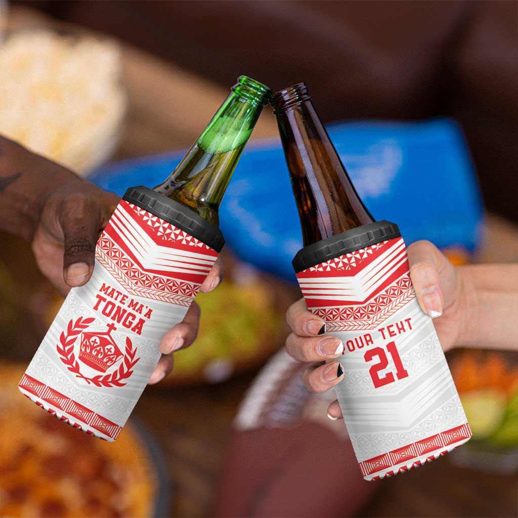 Custom Mate Ma'a Tonga Heritage 4 in 1 Can Cooler Tumbler Pacific Tribal Rugby White Edition - Polynesian Pride
