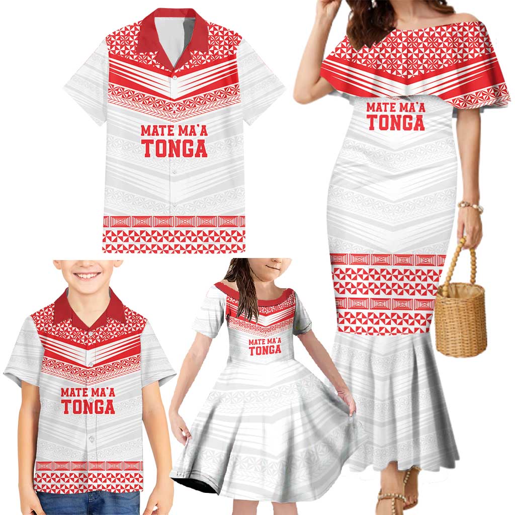 Custom Mate Ma'a Tonga Heritage Family Matching Mermaid Dress and Hawaiian Shirt Pacific Tribal Rugby White Edition LT9 - Polynesian Pride