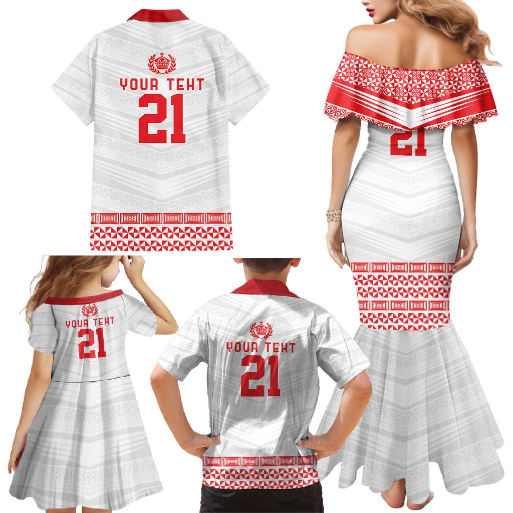 Custom Mate Ma'a Tonga Heritage Family Matching Mermaid Dress and Hawaiian Shirt Pacific Tribal Rugby White Edition LT9 - Polynesian Pride