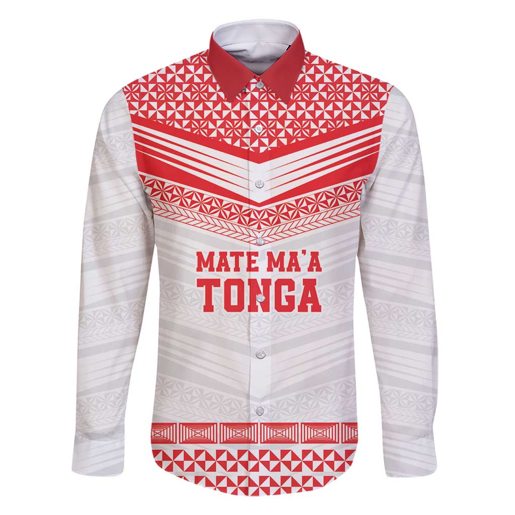 Custom Mate Ma'a Tonga Heritage Family Matching Mermaid Dress and Hawaiian Shirt Pacific Tribal Rugby White Edition LT9 Dad's Shirt - Long Sleeve White - Polynesian Pride