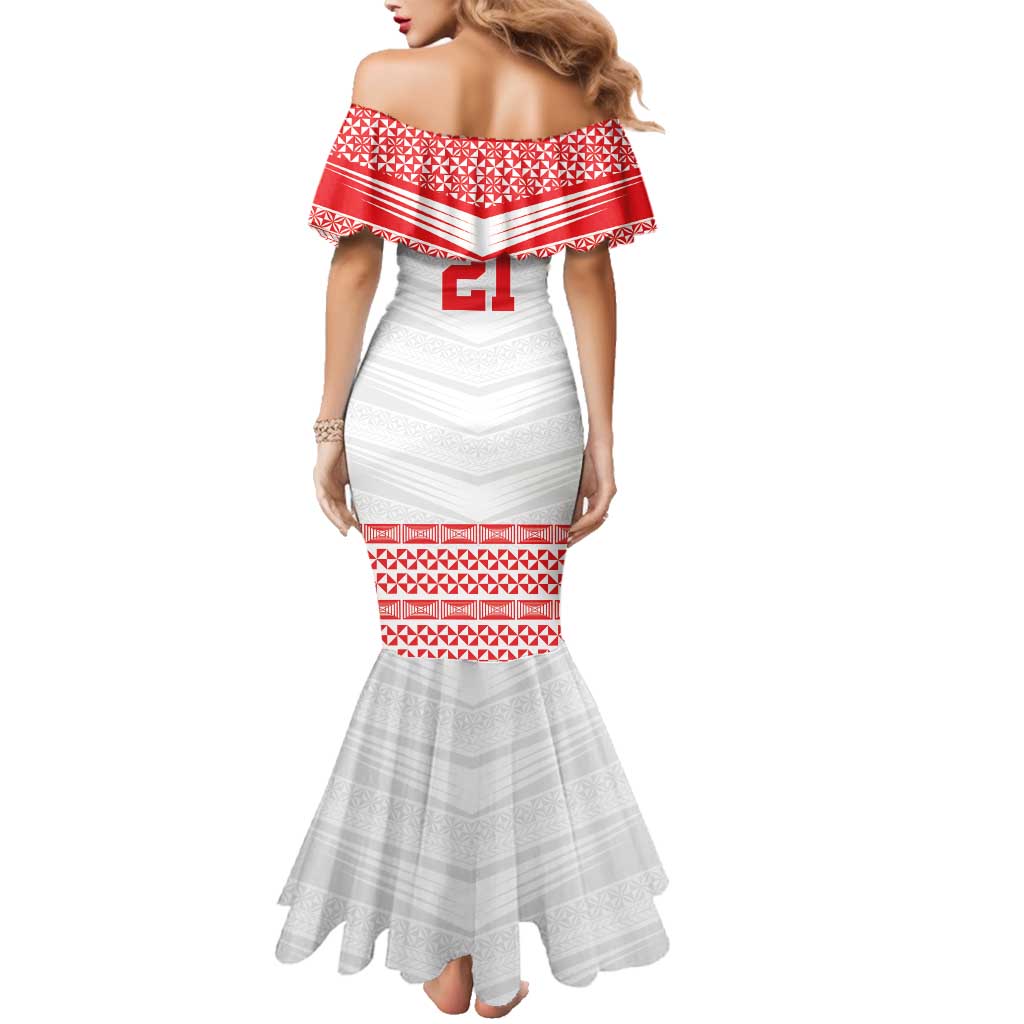 Custom Mate Ma'a Tonga Heritage Family Matching Mermaid Dress and Hawaiian Shirt Pacific Tribal Rugby White Edition LT9 - Polynesian Pride