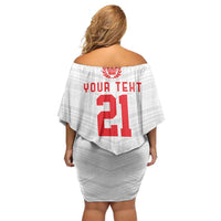 Custom Mate Ma'a Tonga Heritage Family Matching Off Shoulder Short Dress and Hawaiian Shirt Pacific Tribal Rugby White Edition - Polynesian Pride