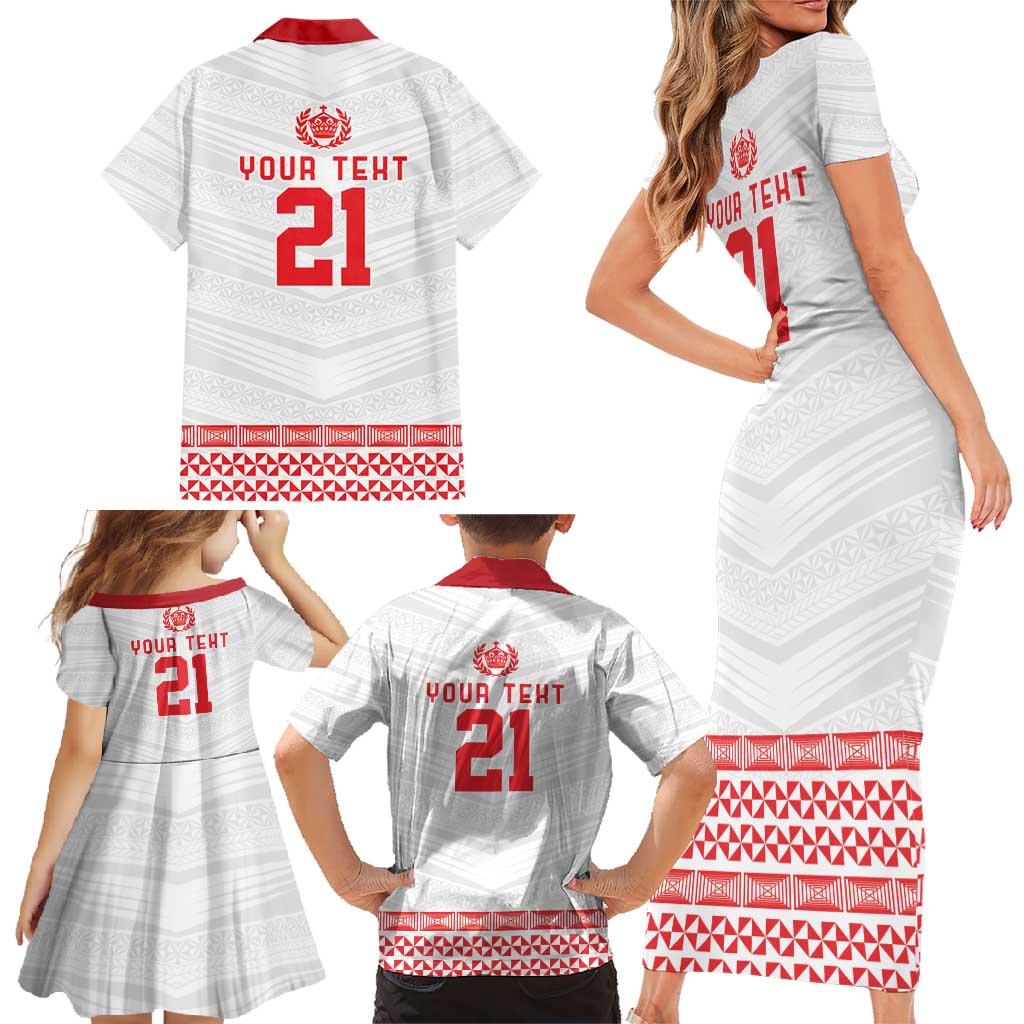 Custom Mate Ma'a Tonga Heritage Family Matching Short Sleeve Bodycon Dress and Hawaiian Shirt Pacific Tribal Rugby White Edition LT9 - Polynesian Pride