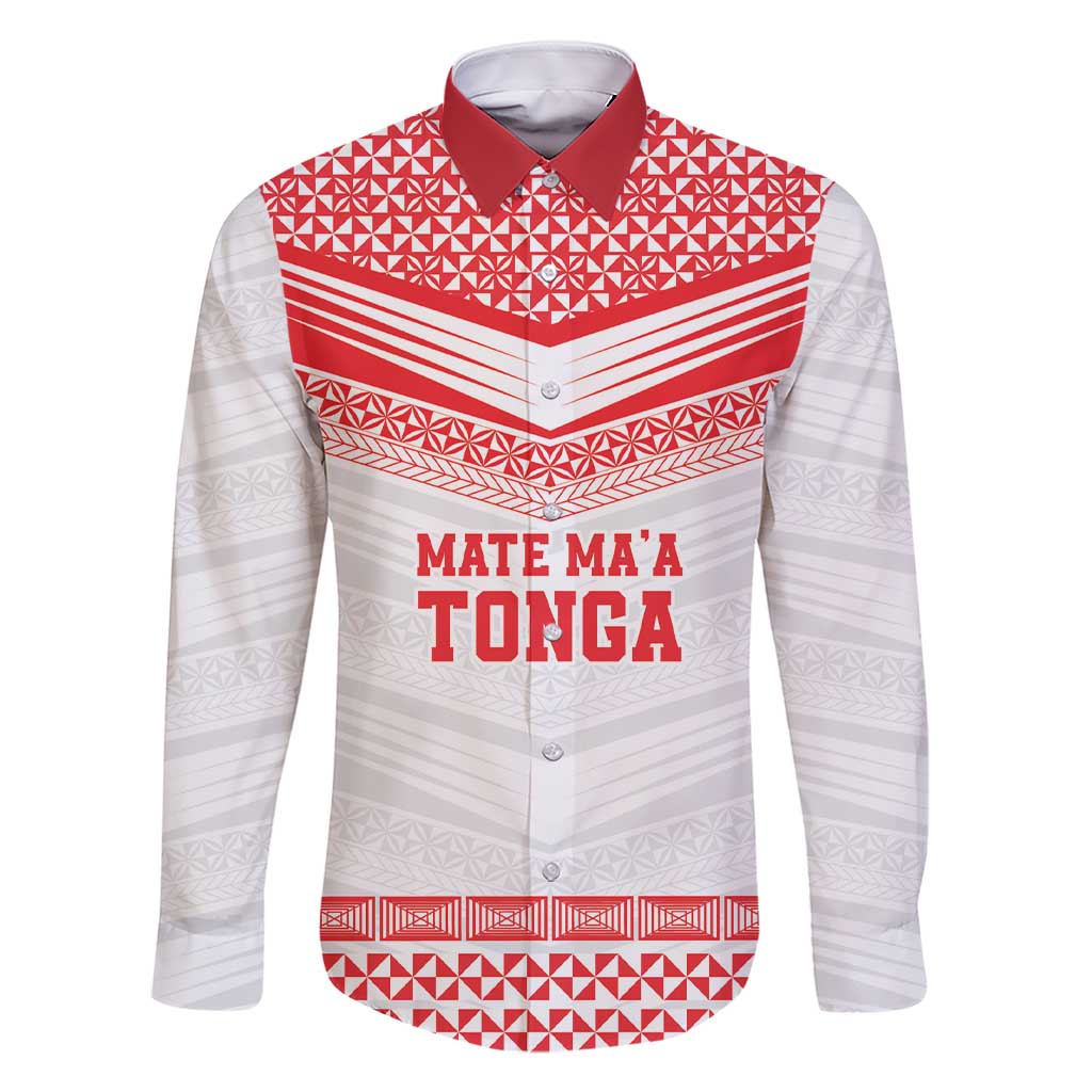Custom Mate Ma'a Tonga Heritage Family Matching Short Sleeve Bodycon Dress and Hawaiian Shirt Pacific Tribal Rugby White Edition LT9 Dad's Shirt - Long Sleeve White - Polynesian Pride