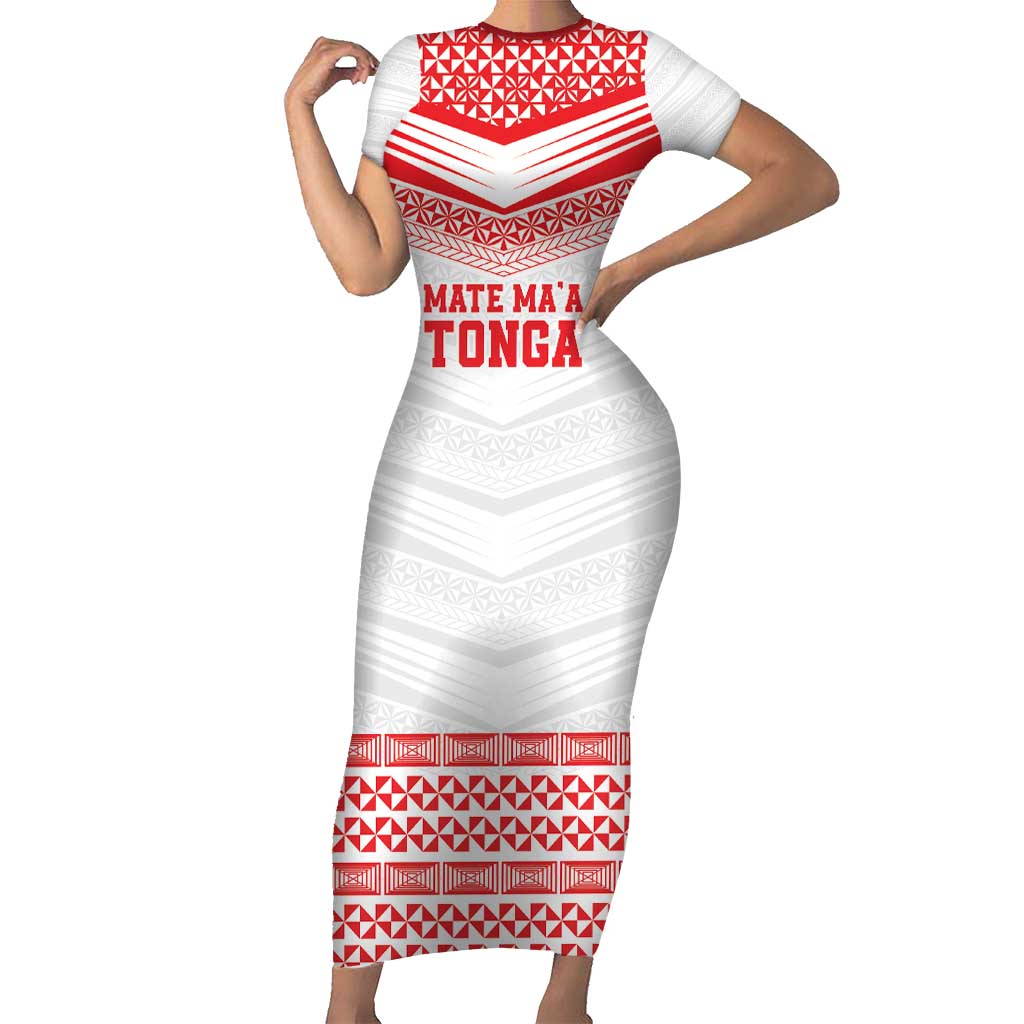 Custom Mate Ma'a Tonga Heritage Family Matching Short Sleeve Bodycon Dress and Hawaiian Shirt Pacific Tribal Rugby White Edition LT9 Mom's Dress White - Polynesian Pride