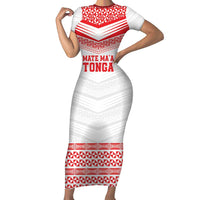Custom Mate Ma'a Tonga Heritage Family Matching Short Sleeve Bodycon Dress and Hawaiian Shirt Pacific Tribal Rugby White Edition LT9 Mom's Dress White - Polynesian Pride