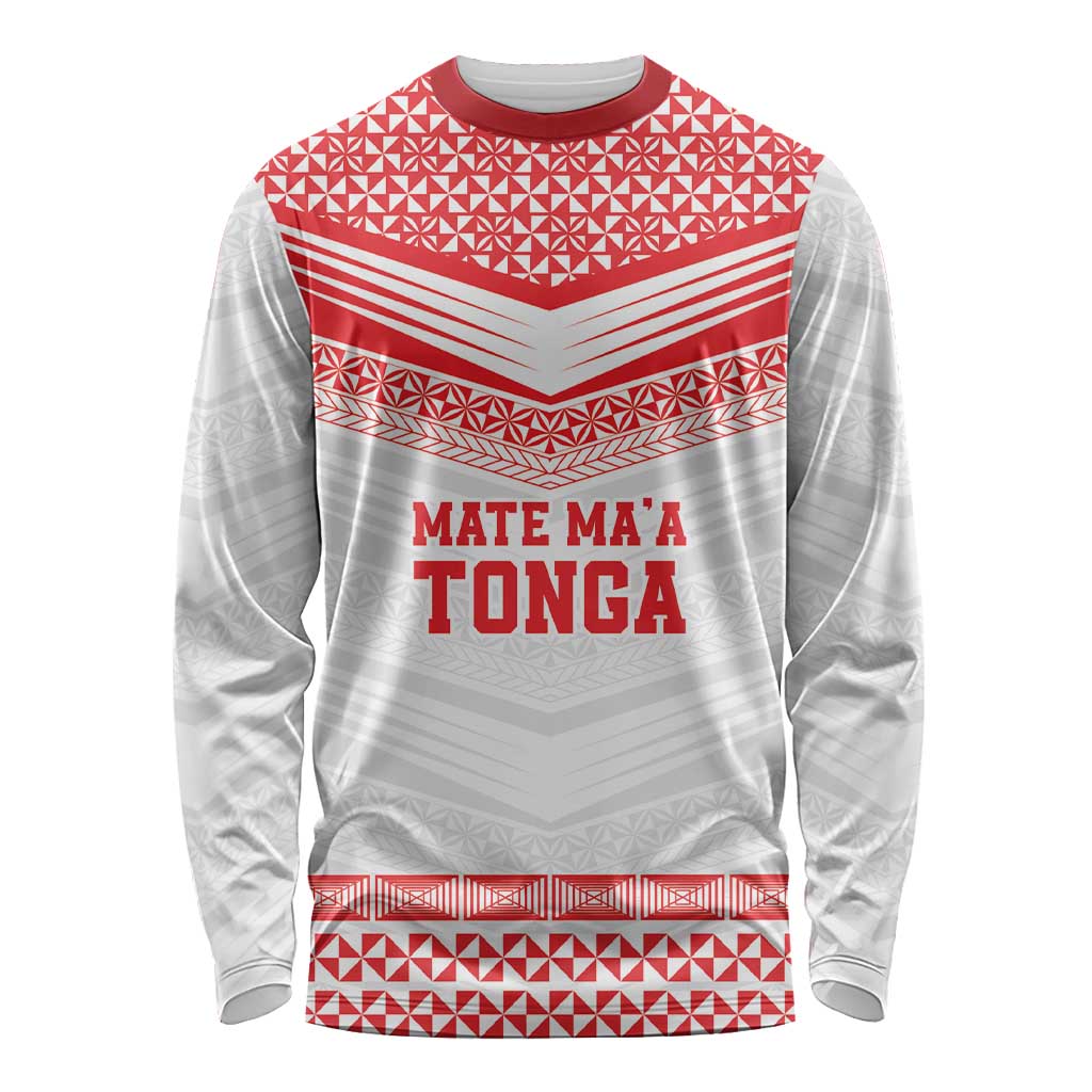 Custom Mate Ma'a Tonga Heritage Long Sleeve Shirt Pacific Tribal Rugby White Edition - Polynesian Pride