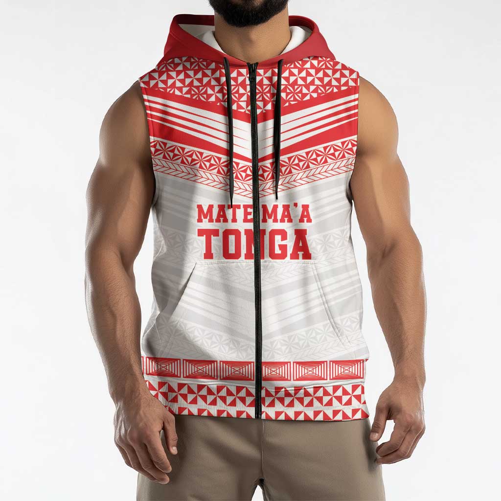 Custom Mate Ma'a Tonga Heritage Sleeveless Zip Hoodie Pacific Tribal Rugby White Edition LT9 - Polynesian Pride