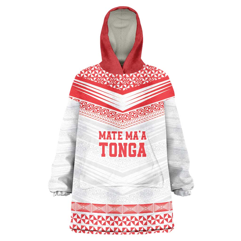 Custom Mate Ma'a Tonga Heritage Wearable Blanket Hoodie Pacific Tribal Rugby White Edition LT9 One Size White - Polynesian Pride