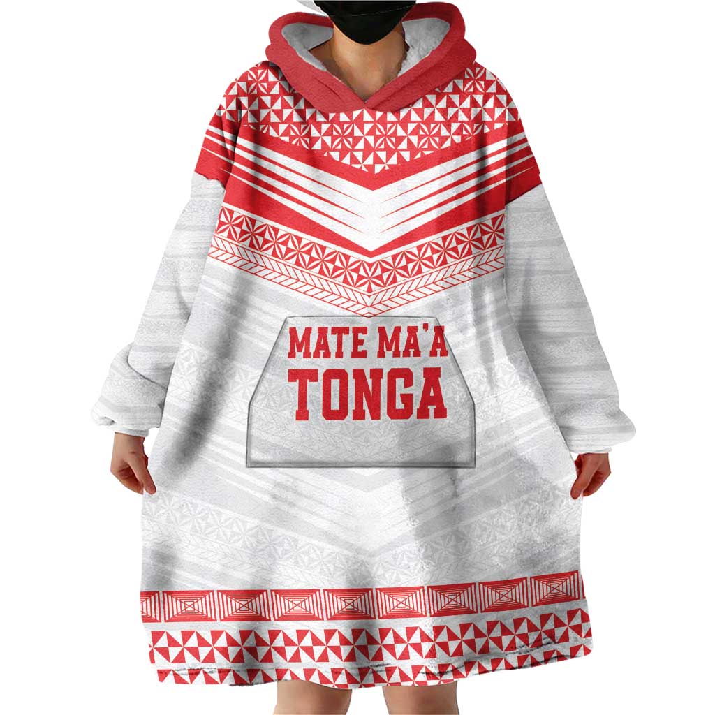 Custom Mate Ma'a Tonga Heritage Wearable Blanket Hoodie Pacific Tribal Rugby White Edition LT9 - Polynesian Pride