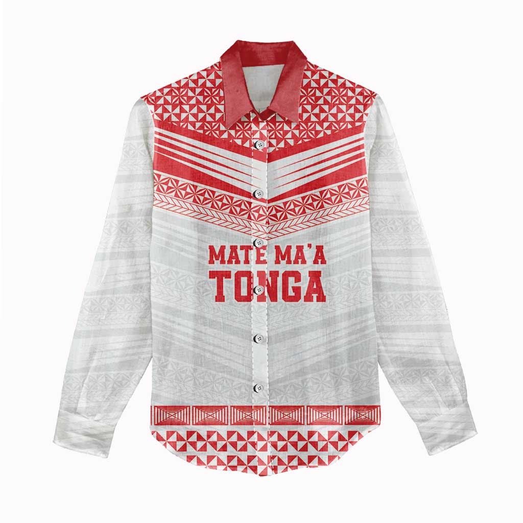Custom Mate Ma'a Tonga Heritage Women Casual Shirt Pacific Tribal Rugby White Edition - Polynesian Pride