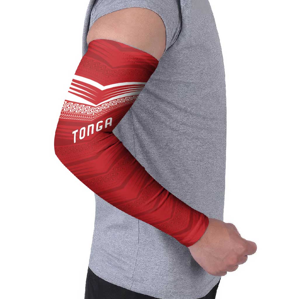 Custom Pacific Rugby Spirit Arm Sleeves Tonga Ngatu Pride Red Edition - Polynesian Pride