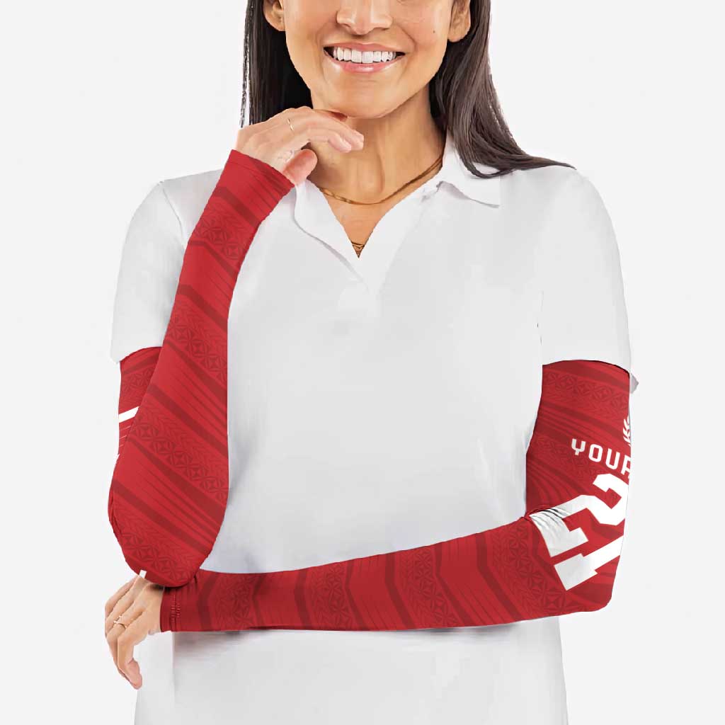 Custom Pacific Rugby Spirit Arm Sleeves Tonga Ngatu Pride Red Edition - Polynesian Pride