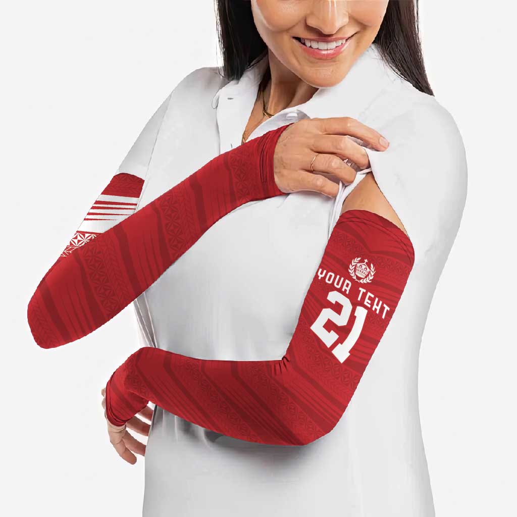 Custom Pacific Rugby Spirit Arm Sleeves Tonga Ngatu Pride Red Edition - Polynesian Pride