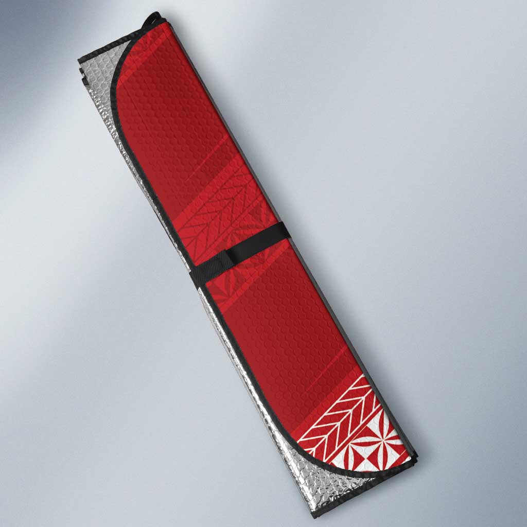 Custom Pacific Rugby Spirit Auto Sun Shade Tonga Ngatu Pride Red Edition - Polynesian Pride