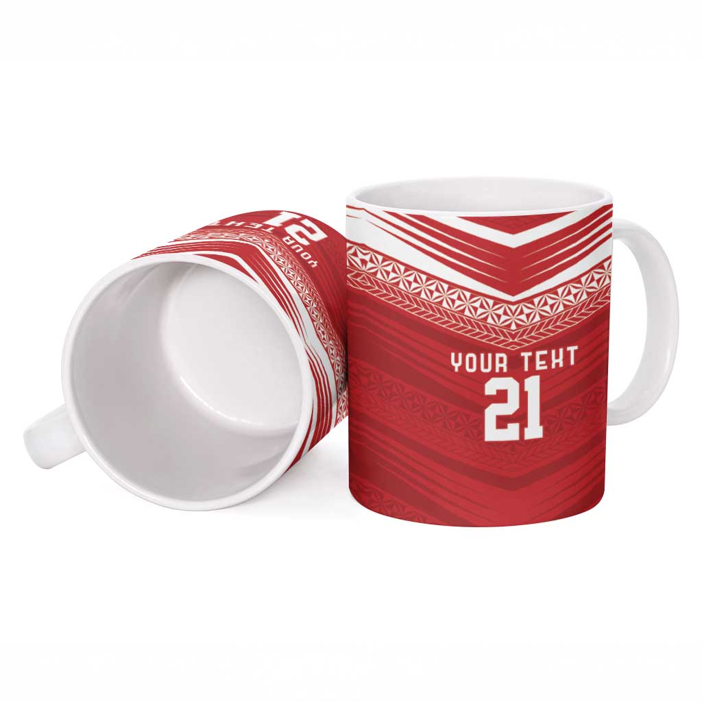 Custom Pacific Rugby Spirit Ceramic Mug Tonga Ngatu Pride Red Edition - Polynesian Pride